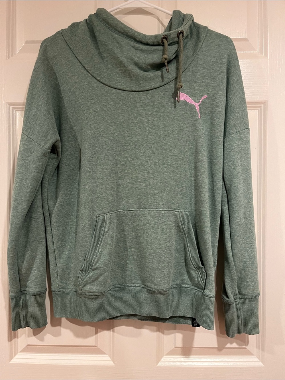 Puma Sage Green Hoodie with Pink Puma Emblem